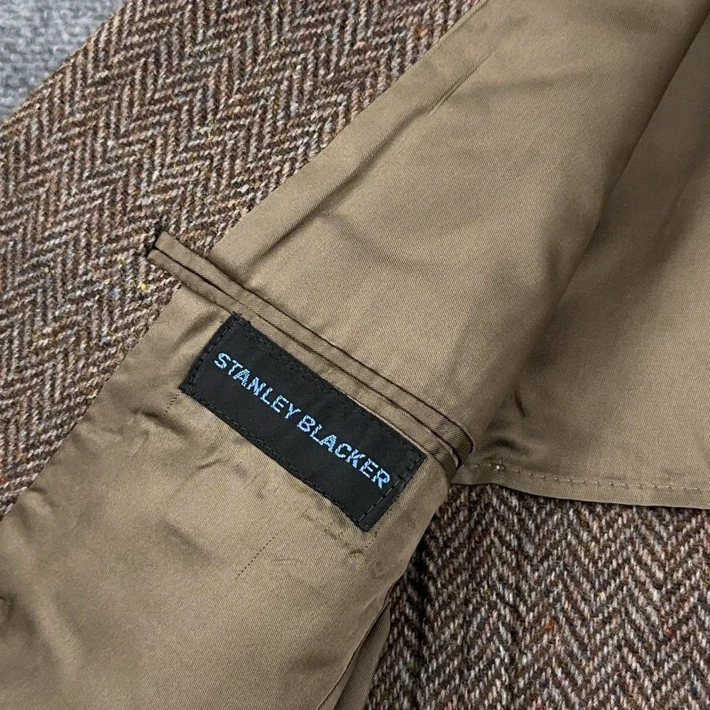 VTG 60s 70s Harris Tweed Blazer FIT 40 Herringbone Scottish Wool Stanley Blacker